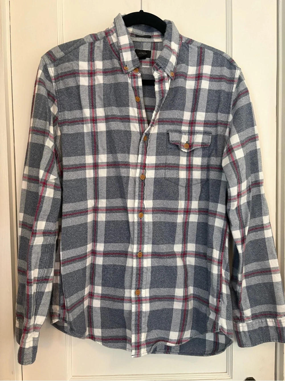 J. Crew Men's Blue White Plaid Button-Down Flannel Shirt